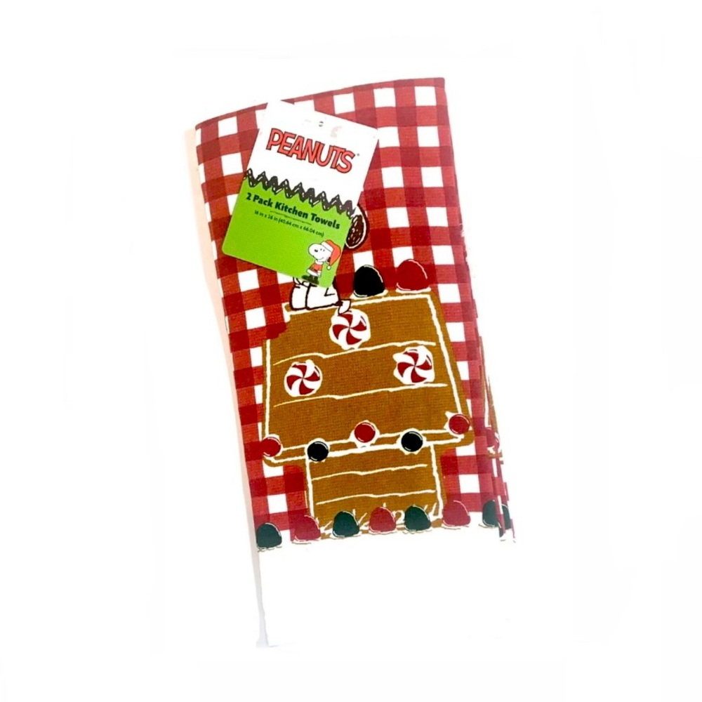 Snoopy Peanuts Kitchen Gingerbread Print Christmas Lights Dog House Towel